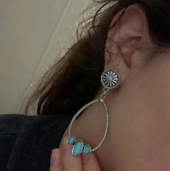 Western Silver Turquoise beaded hoop earrings 2/$30 - Picture 12 of 15
